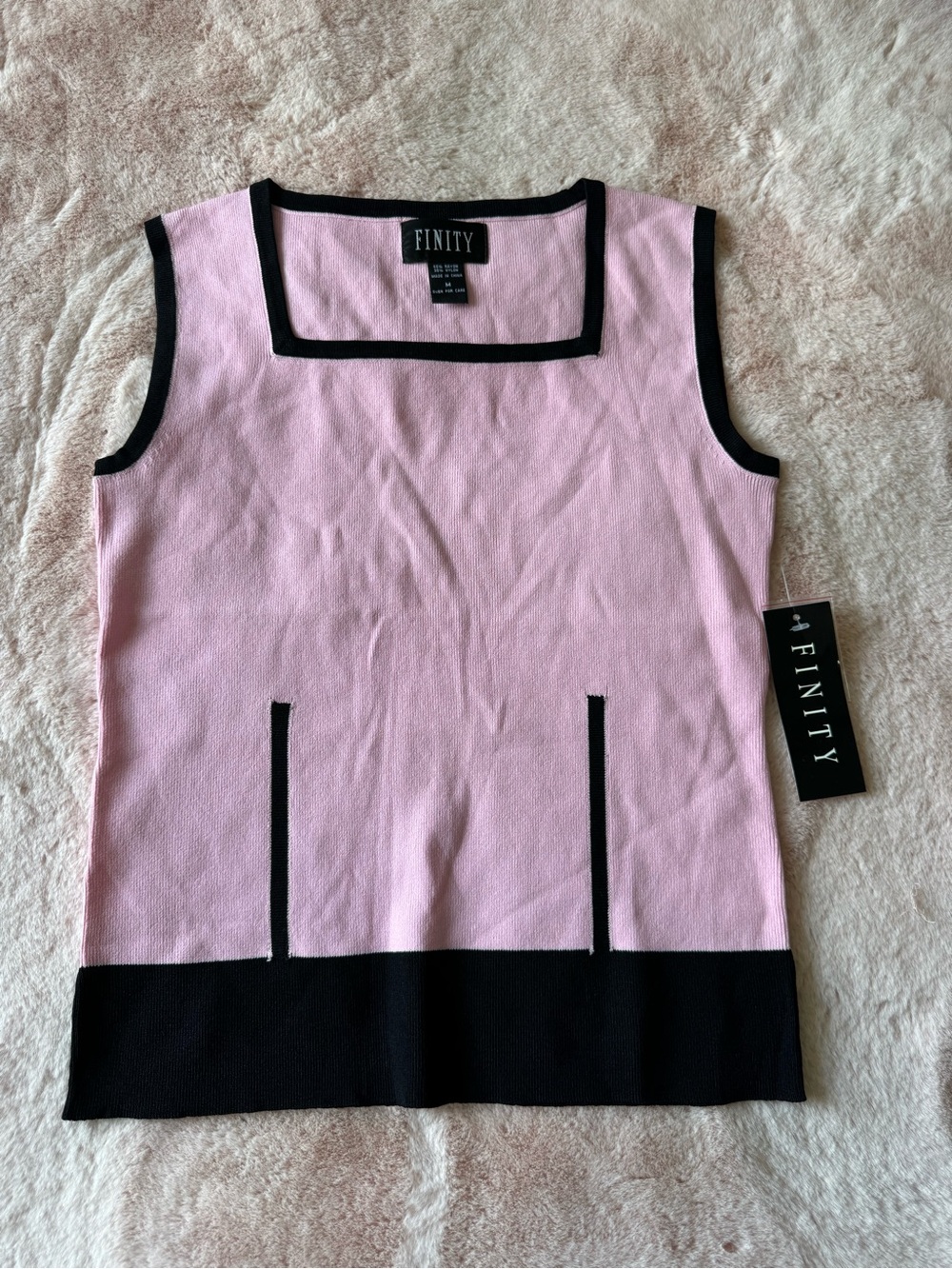 NWT Finity Pink and Black Knit Tank Sleeveless Top Size Medium